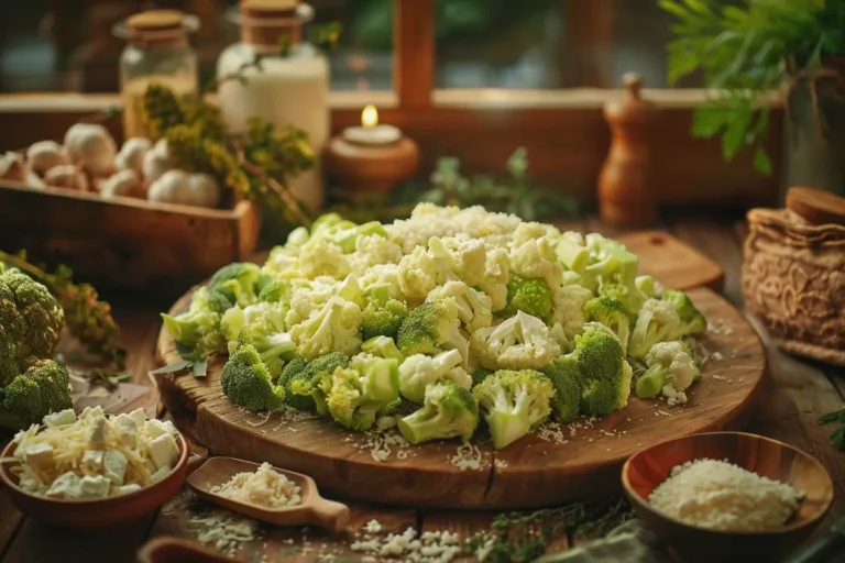 Fresh broccoli and casserole ingredients on a kitchen counter