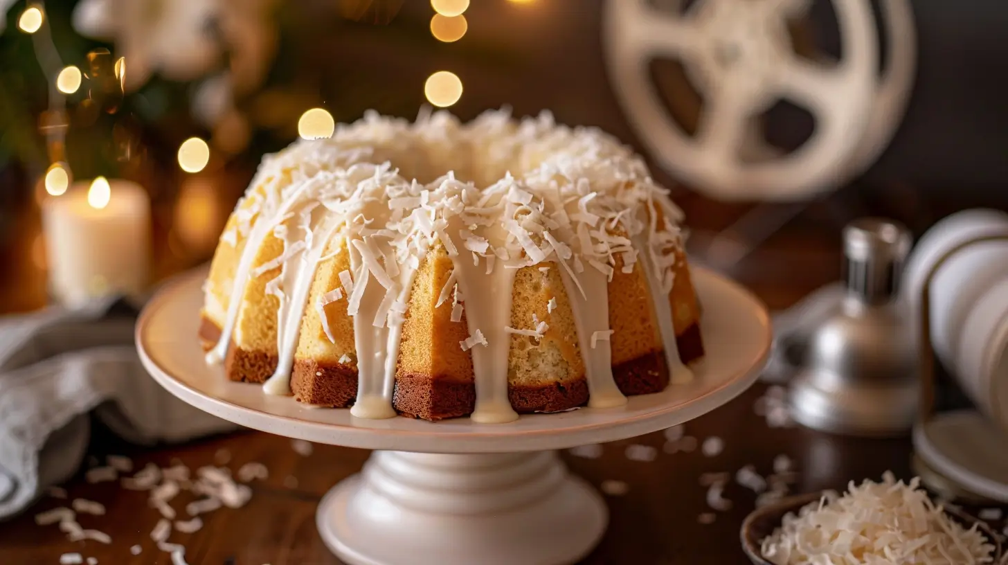 White chocolate coconut bundt cake with cream cheese frosting, inspired by Tom Cruise’s iconic dessert tradition.