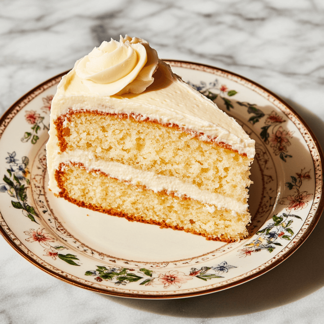 Moist vanilla cake slice made with sour cream