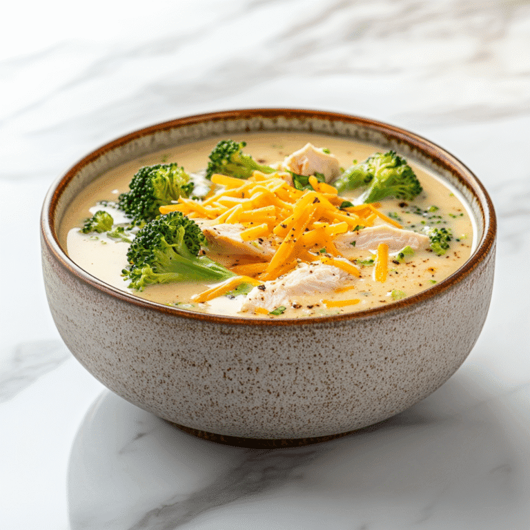 Chicken Broccoli Cheddar Soup That Warms the Soul 4 Creamy Chicken Broccoli Cheddar Soup served in a rustic bowl