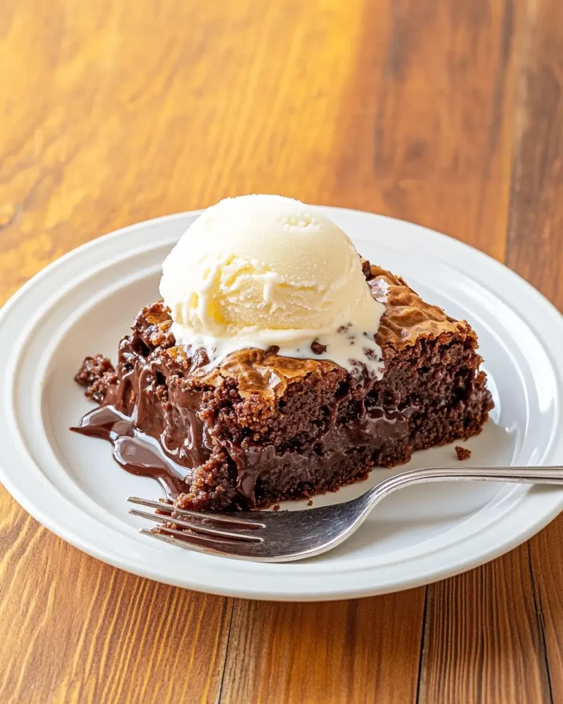 Chocolate Dump Cake Recipe Tips: Simple, Sweet, and Full of Memories 6 Gooey chocolate dump cake with vanilla ice cream