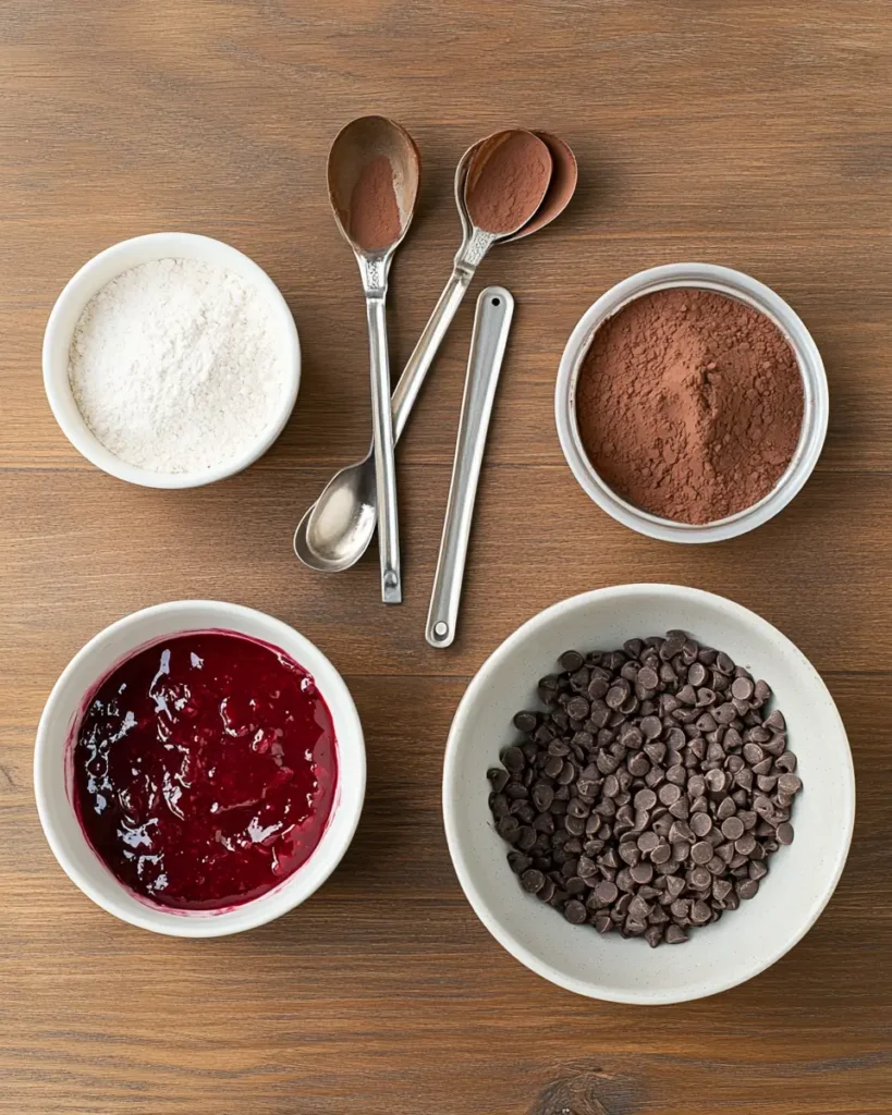 Chocolate Dump Cake Recipe Tips: Simple, Sweet, and Full of Memories 4 Dump cake ingredients arranged on wooden counter