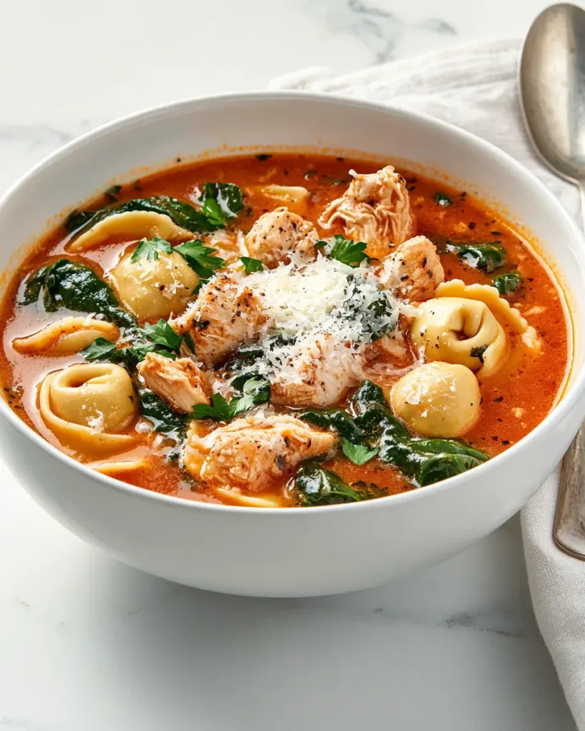 Creamy Chicken Tortellini Soup Recipe 6 An inviting flat lay of all ingredients needed for creamy chicken tortellini soup, displayed with rustic charm and soft daylight to highlight freshness.