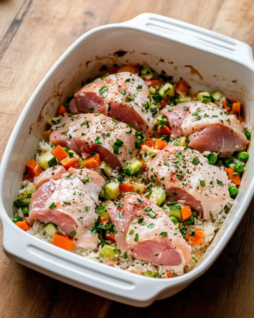 Can You Really Put Raw Chicken in a Casserole? Yep—Here’s the Real Deal 1 Raw chicken with vegetables in a casserole dish before baking