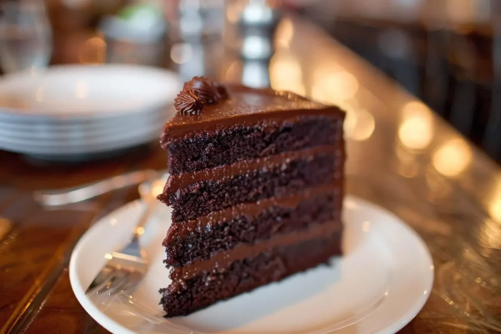 Why Is It Called a Matilda Cake? 2 A close-up of a moist, rich chocolate cake with thick fudge frosting, similar to the one in Matilda.