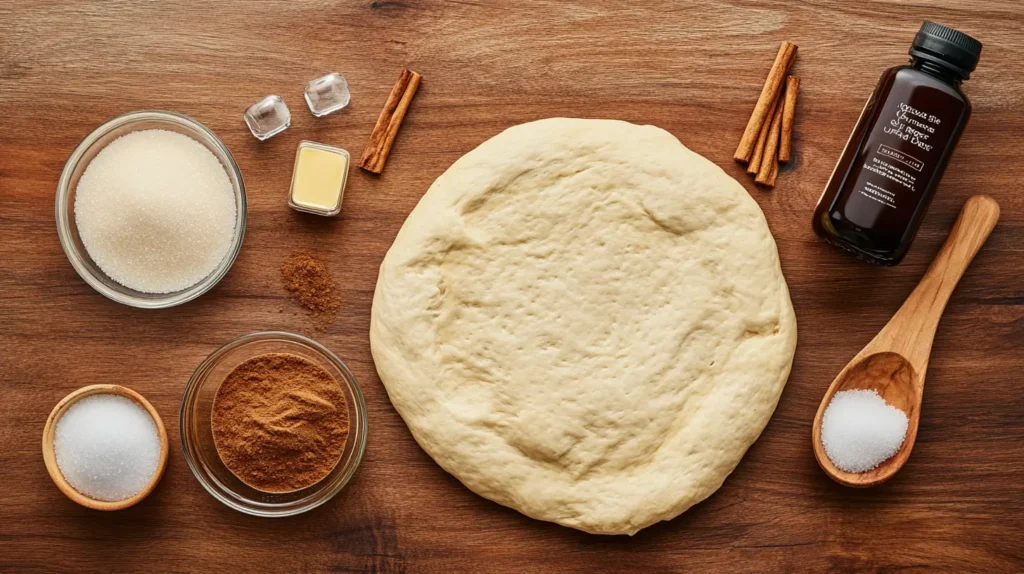 Cinnamon-Sugar Pizza Made with Crescent Rolls – Easy & Sweet Dessert 5 Unrolled crescent roll dough on a baking sheet, brushed with butter, and sprinkled with a cinnamon-sugar mixture.