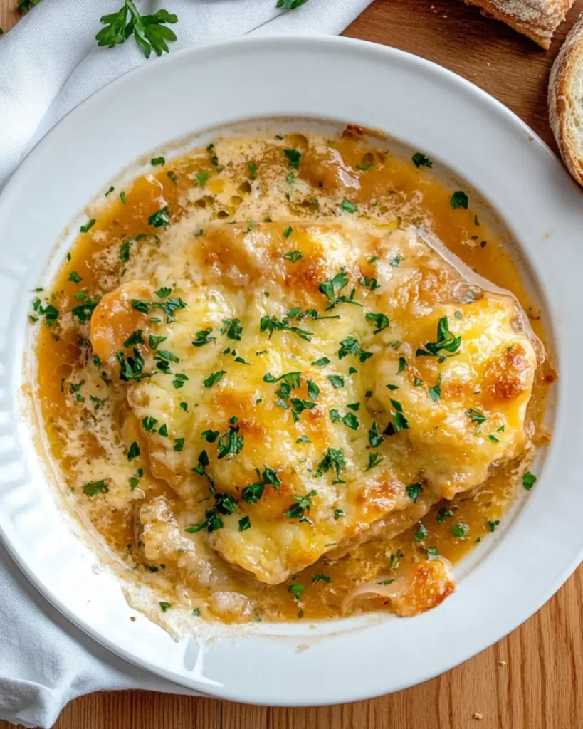 Soup Casseroles That Warm the Soul – 5 Cozy Family Favorites 5 Plated soup casserole with bubbling cheese and herbs