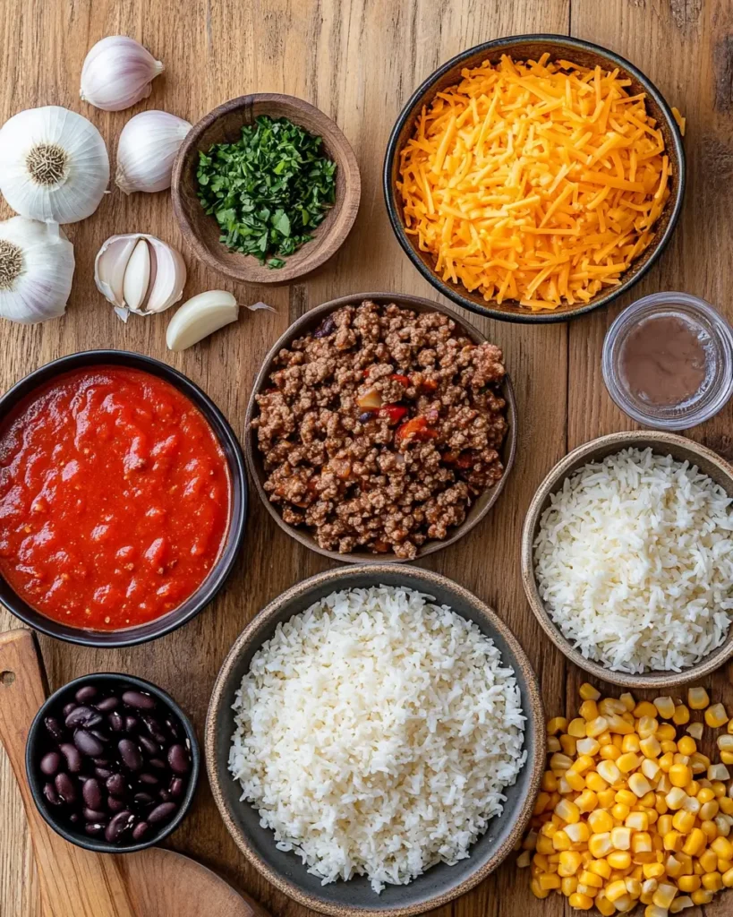 Beef Enchilada Casserole: A Family Favorite with Soul 4 Ingredients for beef enchilada casserole arranged on a kitchen surface