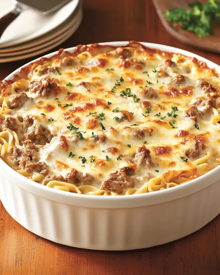 Beef Lombardi Casserole That'll Steal Hearts – 1-Pan Wonder 6 Fully baked Beef Lombardi Casserole in serving dish