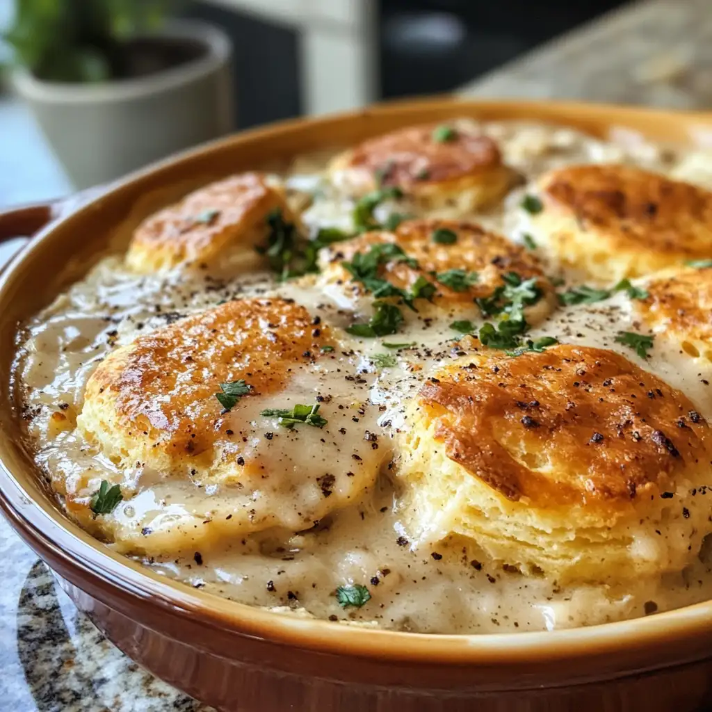 Photo of featured for Ultimate Comfort: Biscuits and Gravy Casserole with Hash Browns