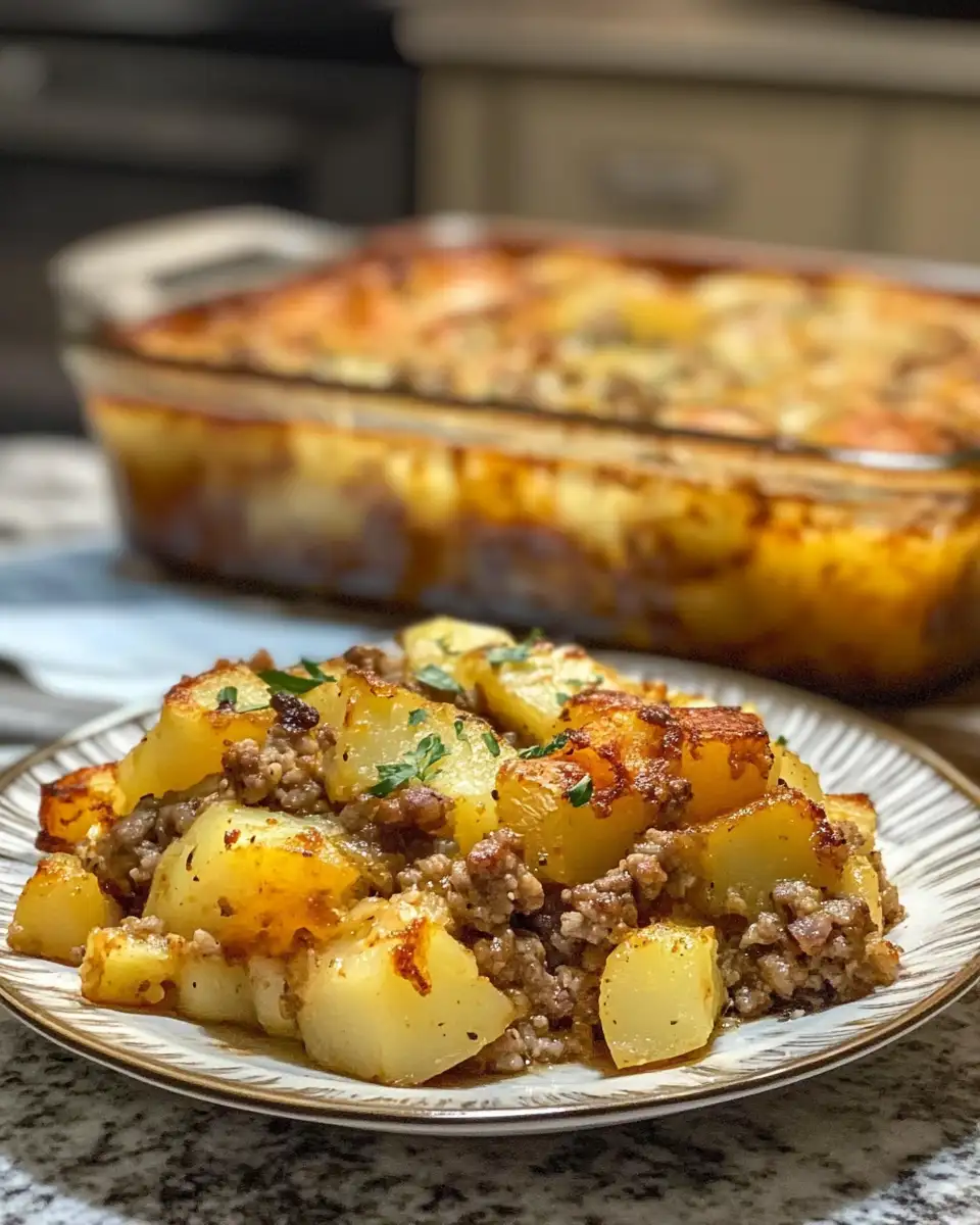 Hearty Homestyle Casserole: Savory Hamburger and Potato Delight 6 Final dish - Hearty Homestyle Casserole: Savory Hamburger and Potato Delight