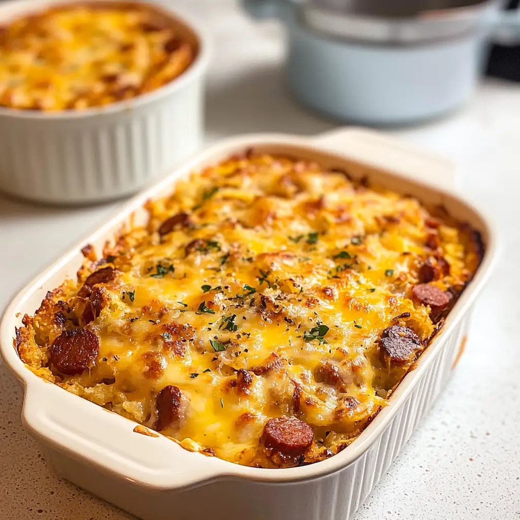 Photo of featured for Ultimate Comfort: Cheesy Kielbasa Hash Brown Casserole Delight