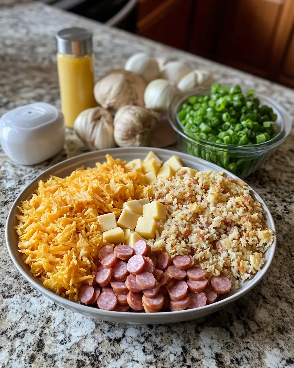 Ultimate Comfort: Cheesy Kielbasa Hash Brown Casserole Delight 4 Ingredients for Ultimate Comfort: Cheesy Kielbasa Hash Brown Casserole Delight