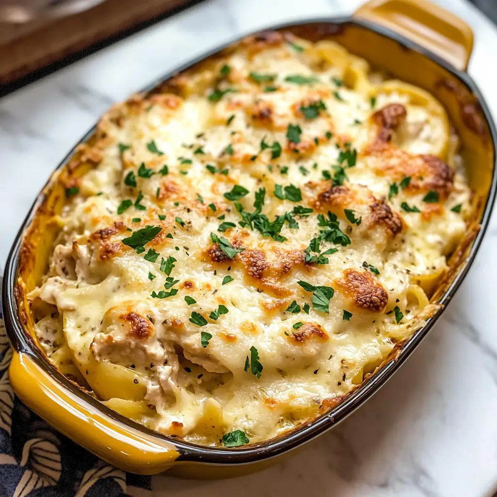 Ultimate Comfort: Chicken Alfredo Spaghetti Squash Bake Delight - Featured Image