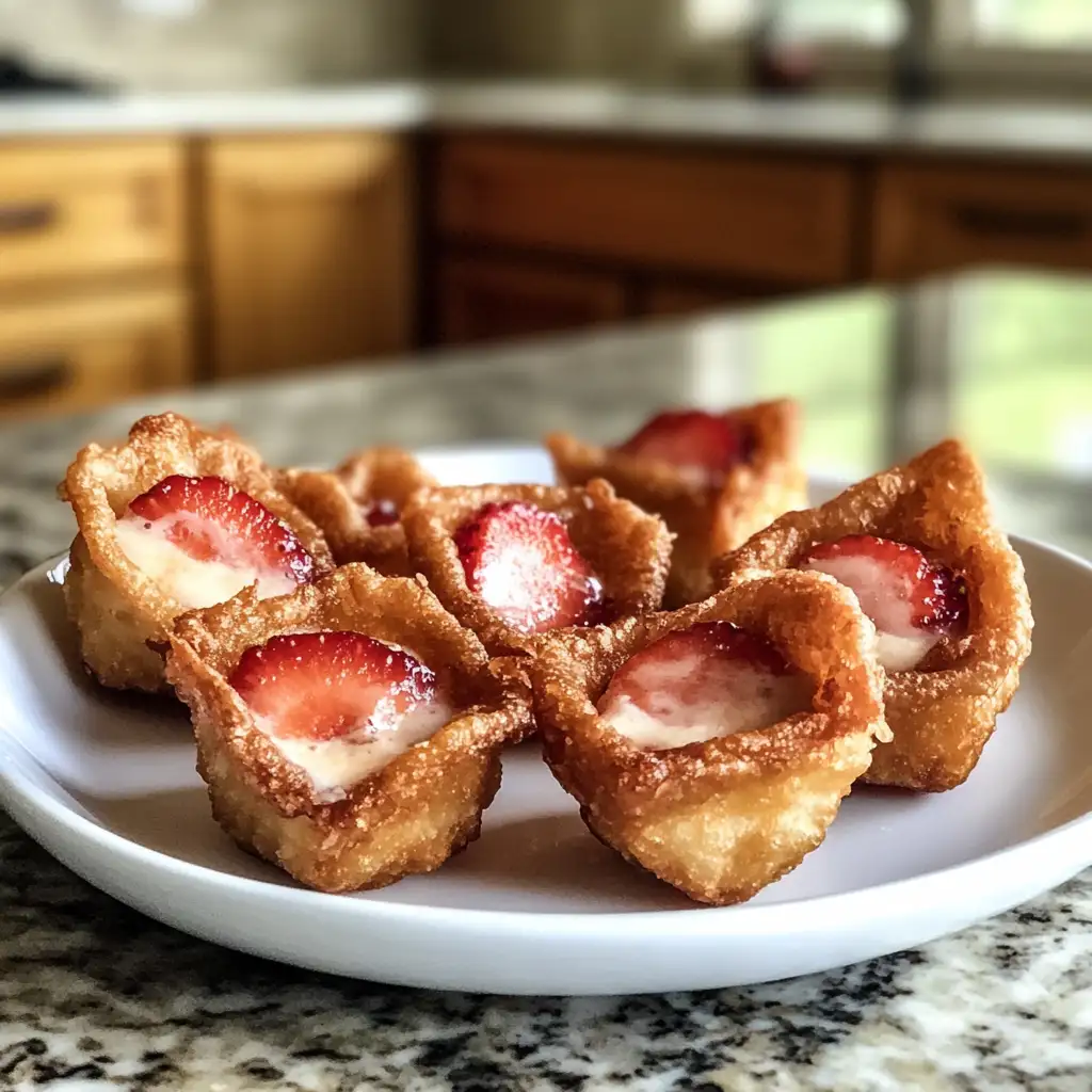 Photo of featured for Crispy Indulgence: Deep-Fried Strawberry Cheesecake Stuffed Wonton Bites