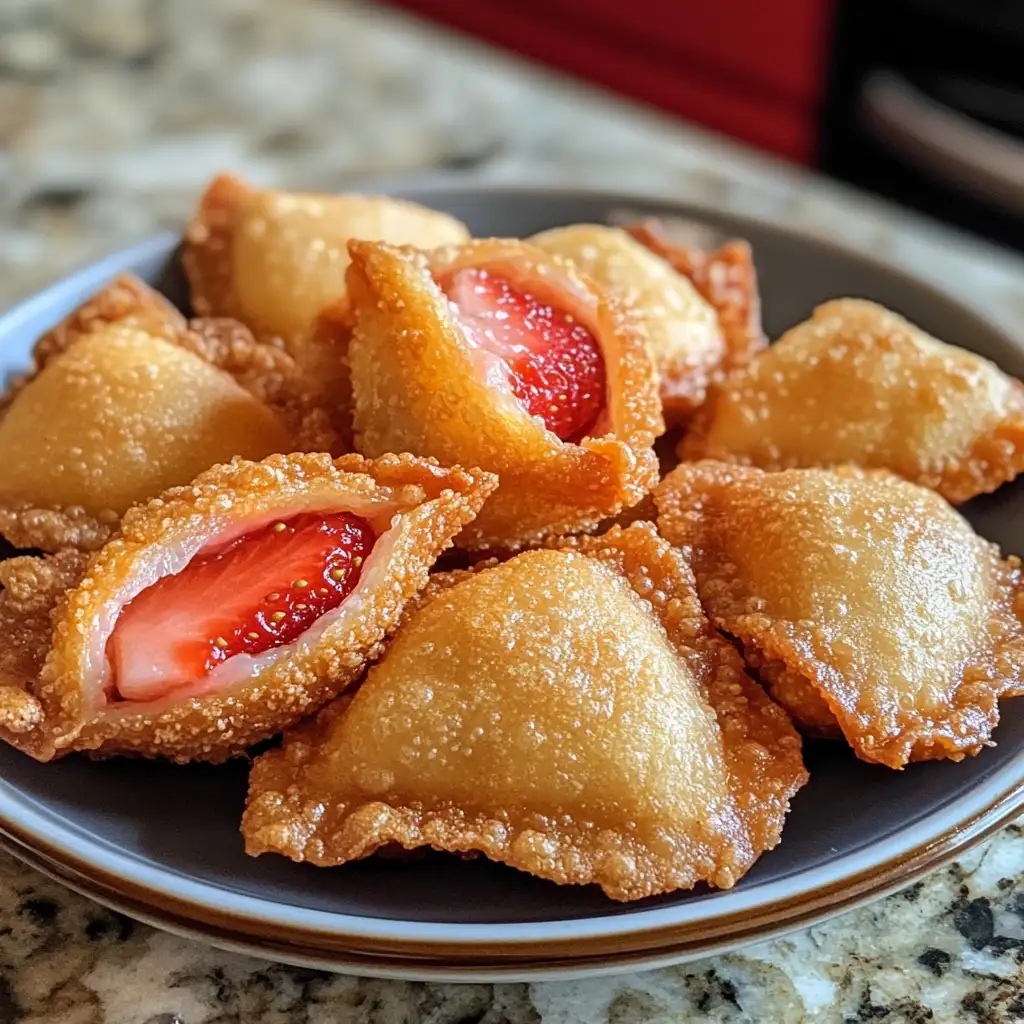 Photo of featured for Irresistible Deep Fried Strawberry Cheesecake Stuffed Wonton Bites Delight