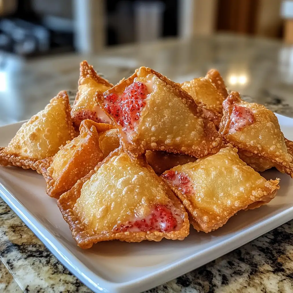Photo of featured for Irresistible Deep-Fried Strawberry Cheesecake Stuffed Wonton Bites Recipe