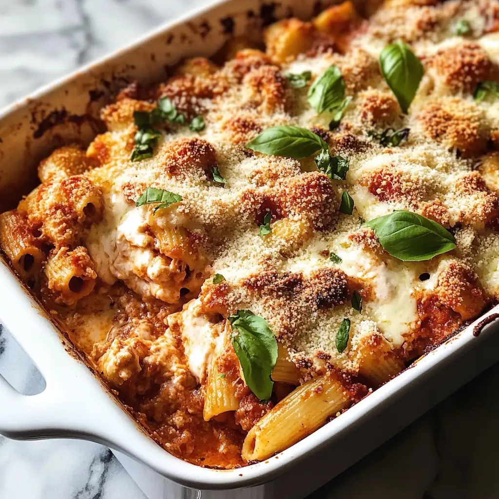 Mouthwatering Easy Baked Chicken Parmesan Casserole with Pasta - Featured Image
