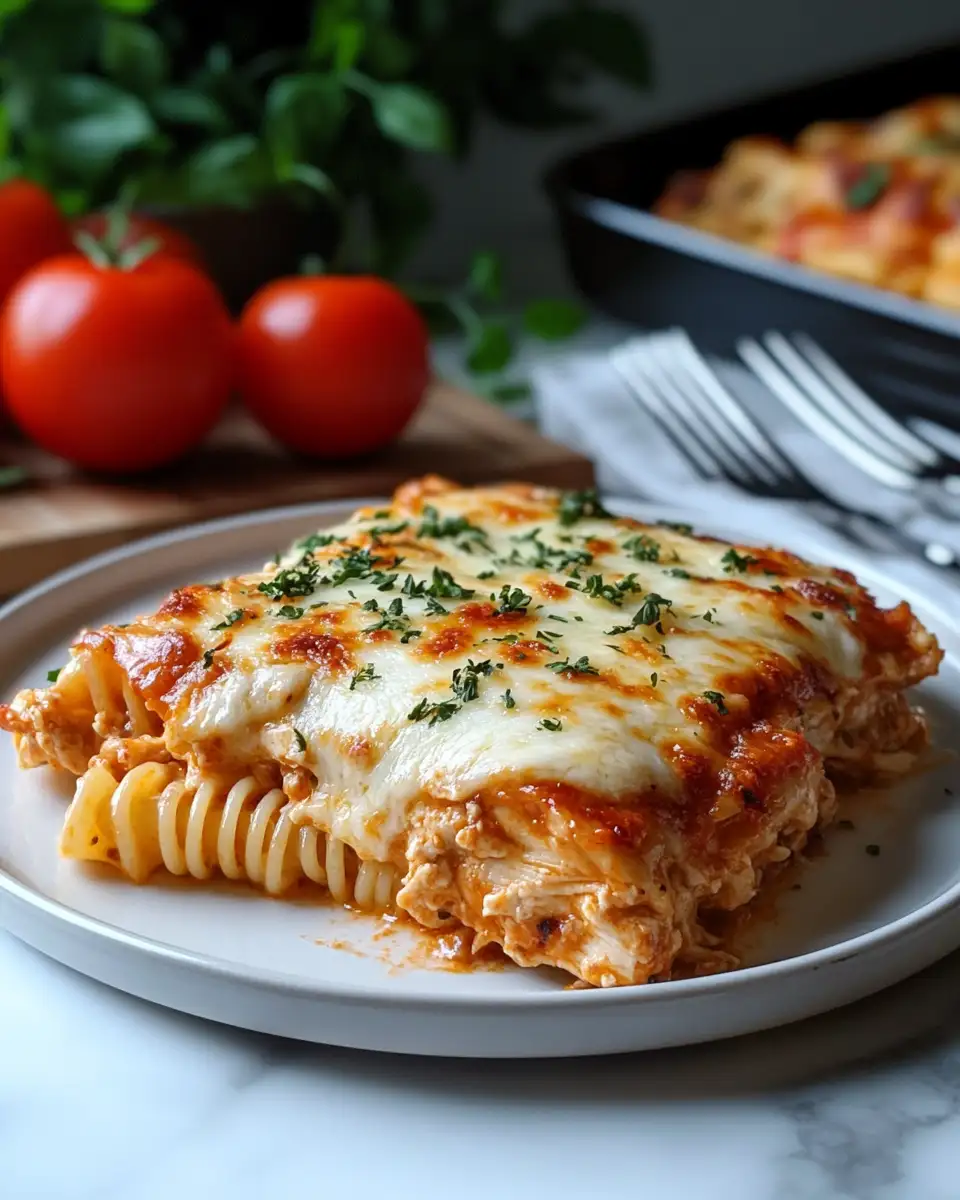 Mouthwatering Easy Baked Chicken Parmesan Casserole with Pasta 4 Final dish - Mouthwatering Easy Baked Chicken Parmesan Casserole with Pasta