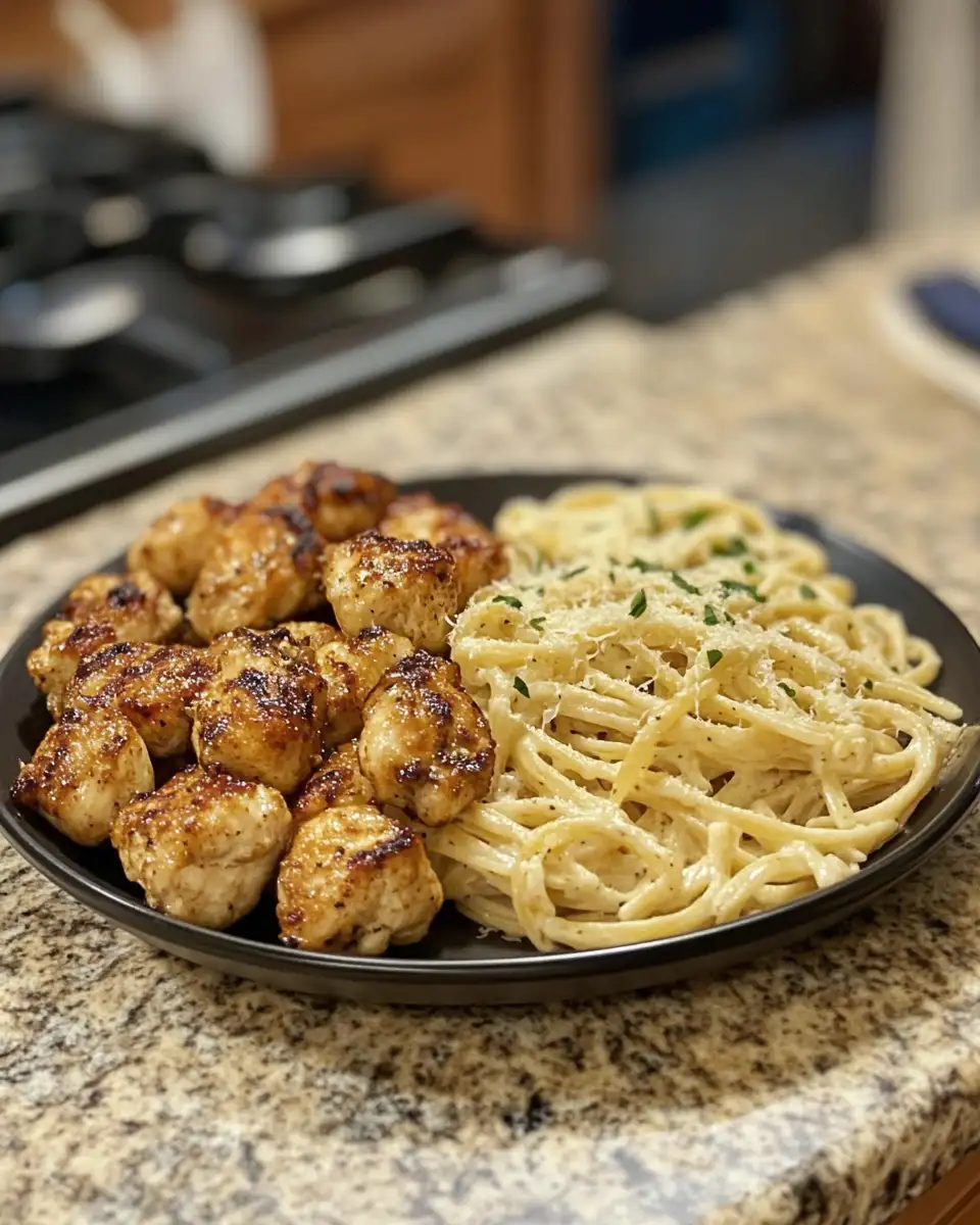Garlic Butter Chicken Bites and Creamy Parmesan Pasta: A Match Made in Culinary Heaven 4 Final dish - Garlic Butter Chicken Bites and Creamy Parmesan Pasta: A Match Made in Culinary Heaven