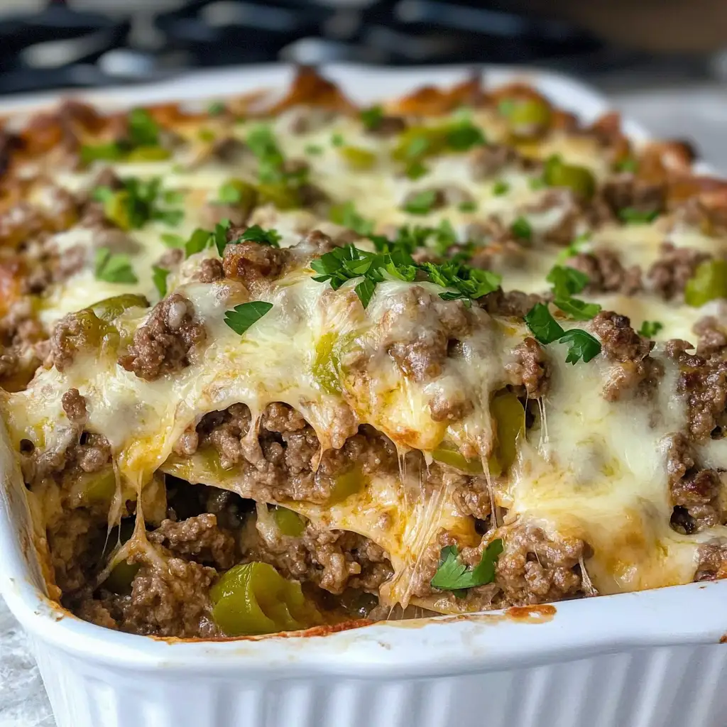 Ultimate Philly Cheesesteak Casserole with Ground Beef Delight - Featured Image