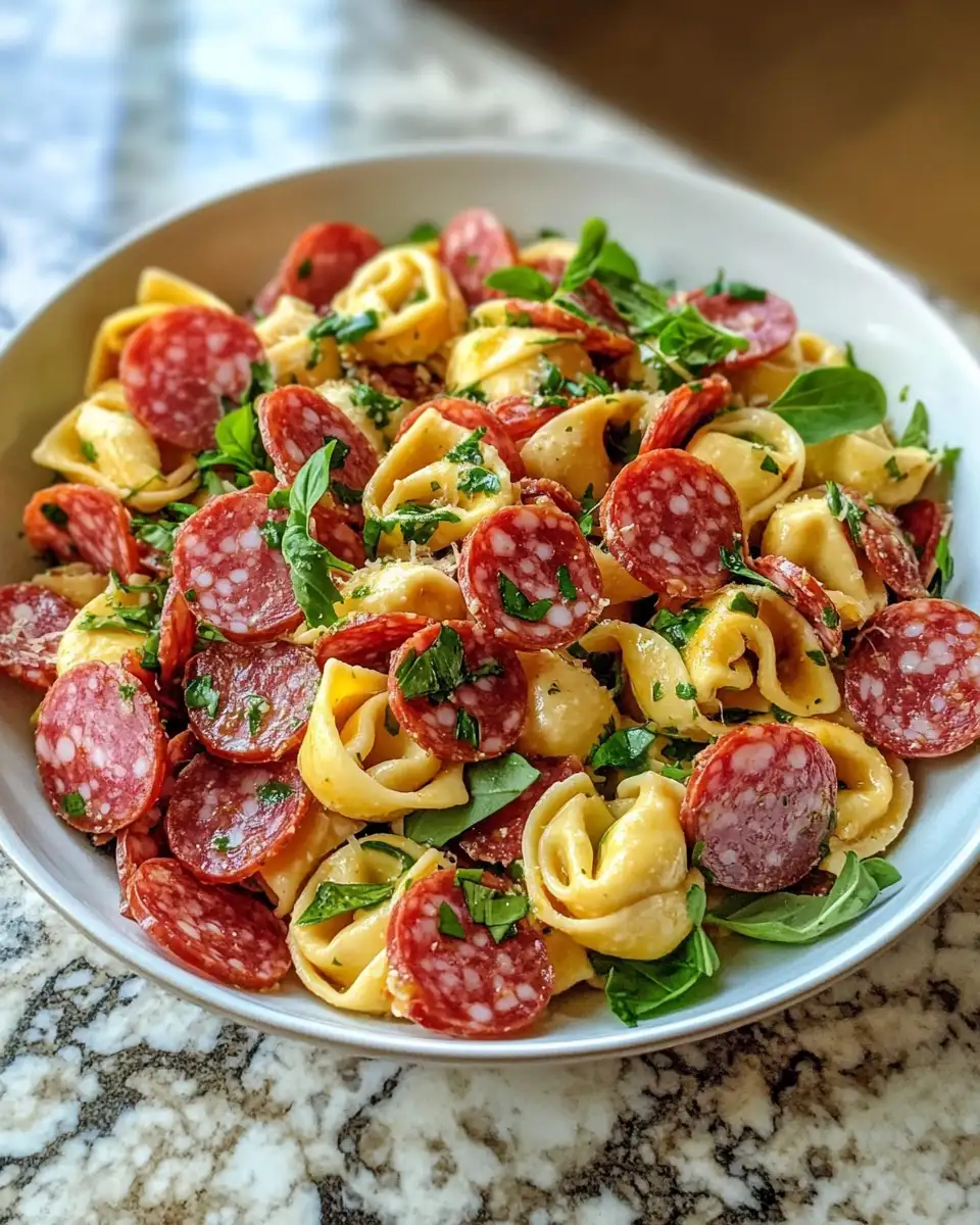 Final dish - Zesty Salami-Mozzarella Tortellini Pasta Salad Delight
