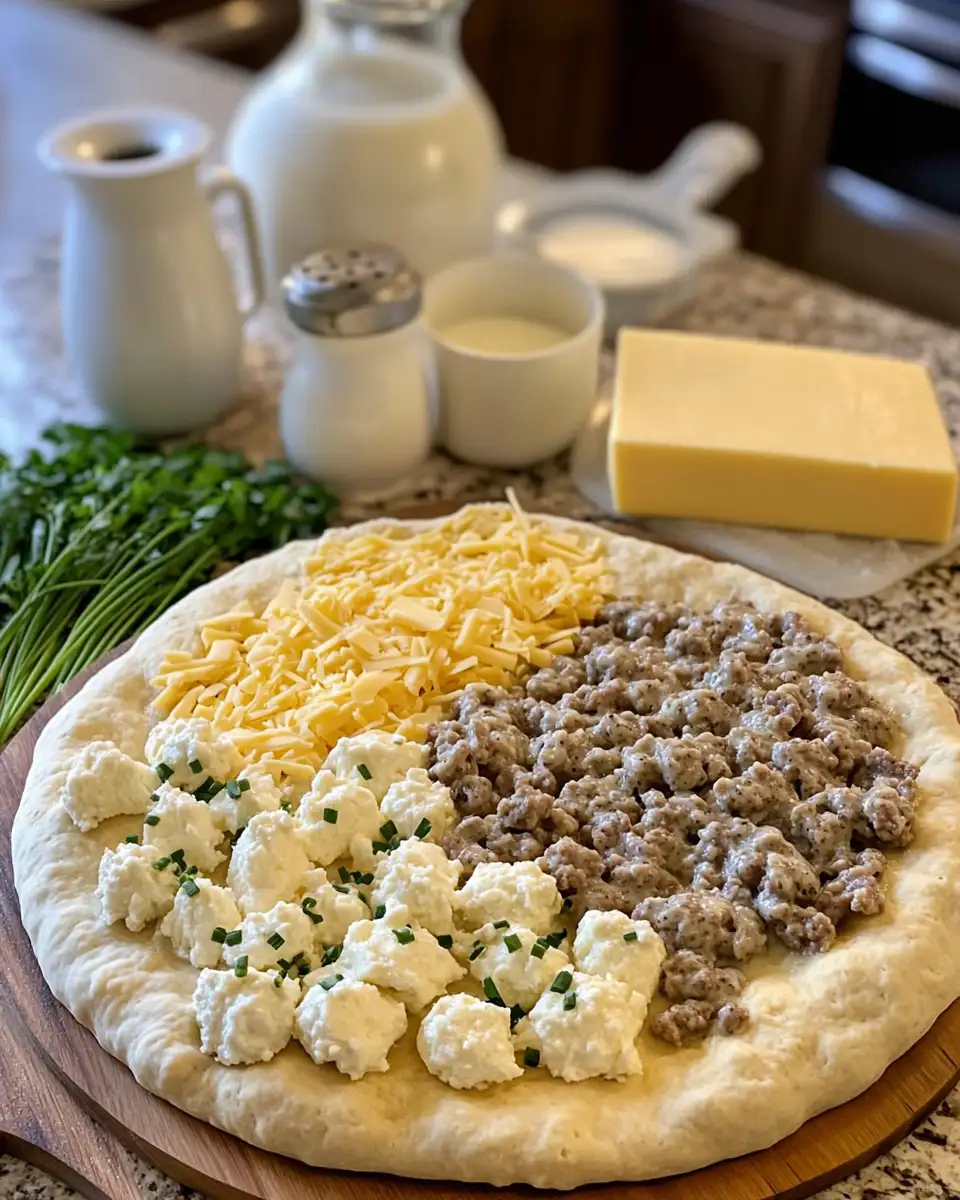 Rise and Shine with Biscuits and Sausage Gravy Breakfast Pizza 4 Ingredients for Rise and Shine with Biscuits and Sausage Gravy Breakfast Pizza