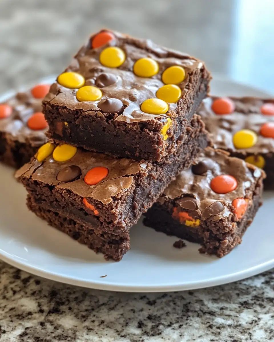Final dish - Irresistibly Chewy REESEs PIECES Peanut Butter Brownies Delight
