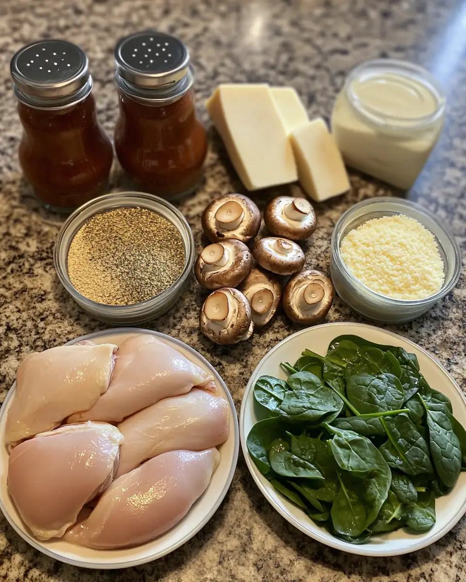 Deliciously Divine: Indulge in a Chicken Spinach and Mushroom Bake 4 Ingredients for Deliciously Divine: Indulge in a Chicken Spinach and Mushroom Bake