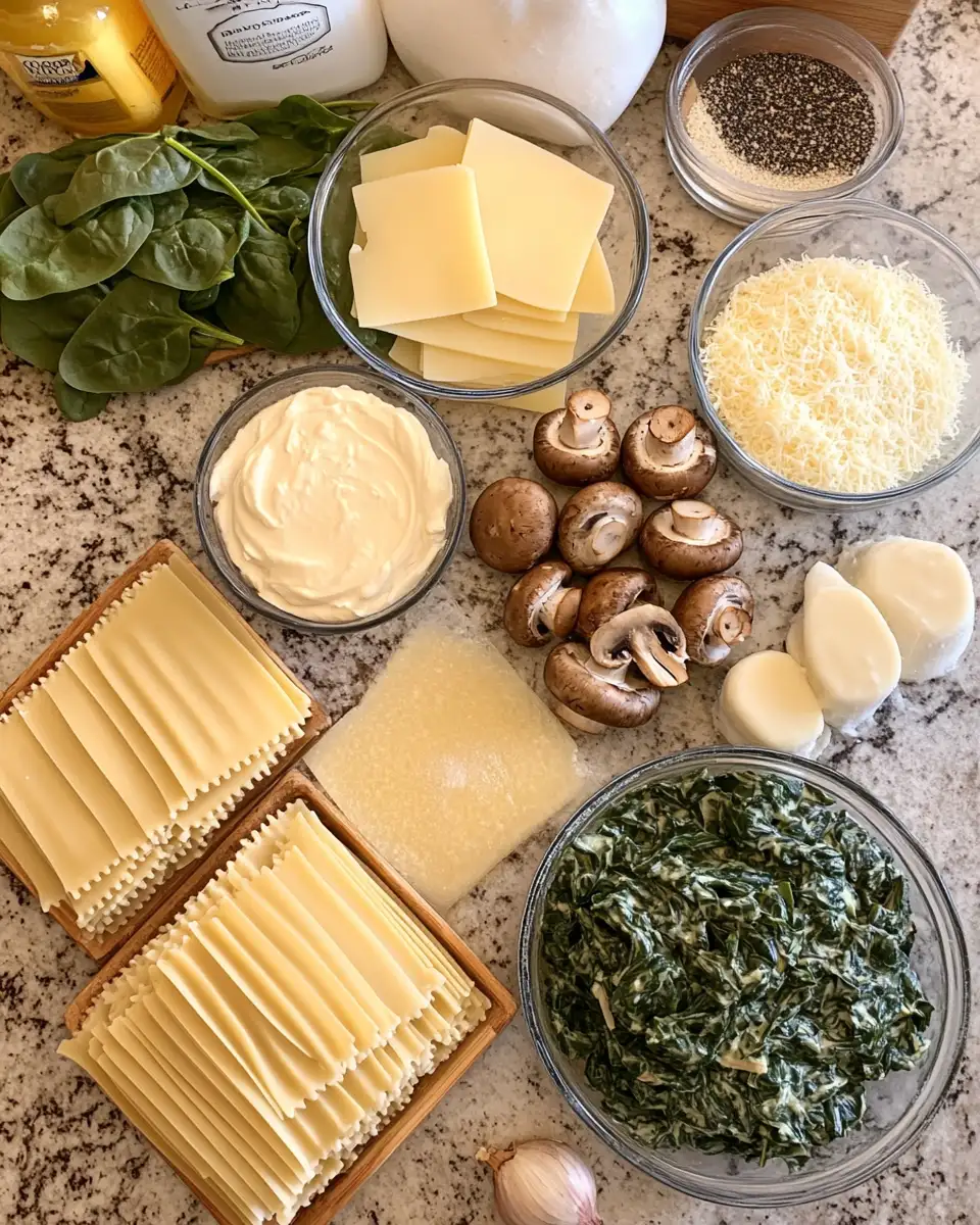 Indulge in Layers of Flavor with Creamy Spinach & Mushroom Lasagna 4 Ingredients for Indulge in Layers of Flavor with Creamy Spinach & Mushroom Lasagna