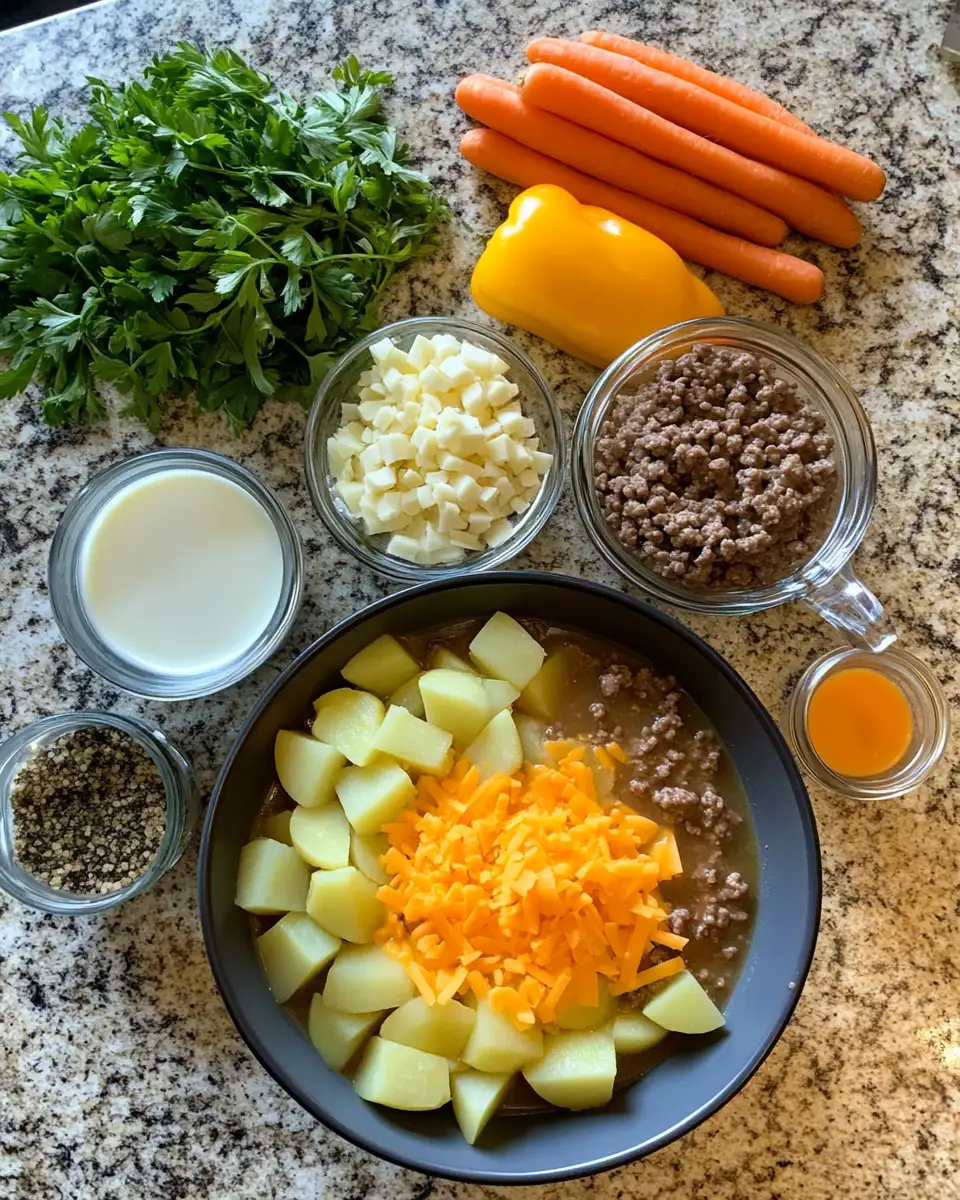 Cozy Comfort in a Bowl: Savory Hamburger Potato Soup Explosion 4 Ingredients for Cozy Comfort in a Bowl: Savory Hamburger Potato Soup Explosion