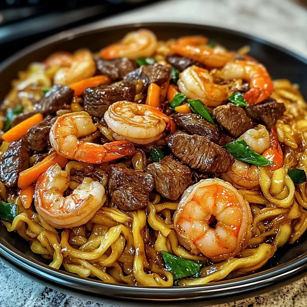 Sizzling Steak & Shrimp Stir-Fried Noodles Delight - Featured Image