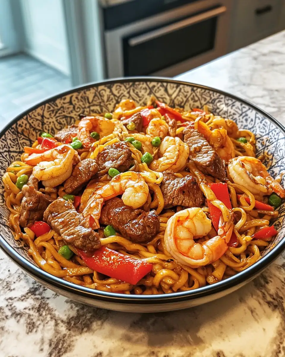 Sizzling Steak & Shrimp Stir-Fried Noodles Delight 6 Final dish - Sizzling Steak & Shrimp Stir-Fried Noodles Delight