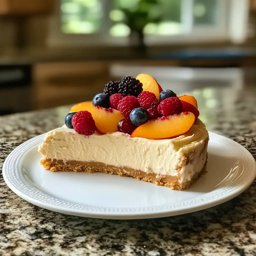 Sweet Sunshine Delight Summer Berry and Peach Cheesecake - Featured Image