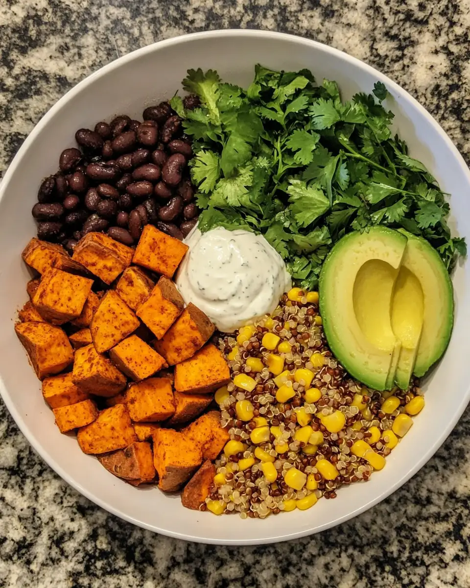 Wholesome Flavor Fiesta Sweet Potato and Black Bean Bowl with Cilantro Lime Yogurt Sauce 4 Ingredients for Wholesome Flavor Fiesta Sweet Potato and Black Bean Bowl with Cilantro Lime Yogurt Sauce