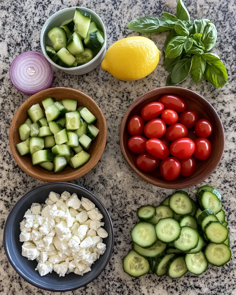Refreshing Delight: Cucumber Tomato Feta Salad That Sings with Flavor 4 Ingredients for Refreshing Delight: Cucumber Tomato Feta Salad That Sings with Flavor