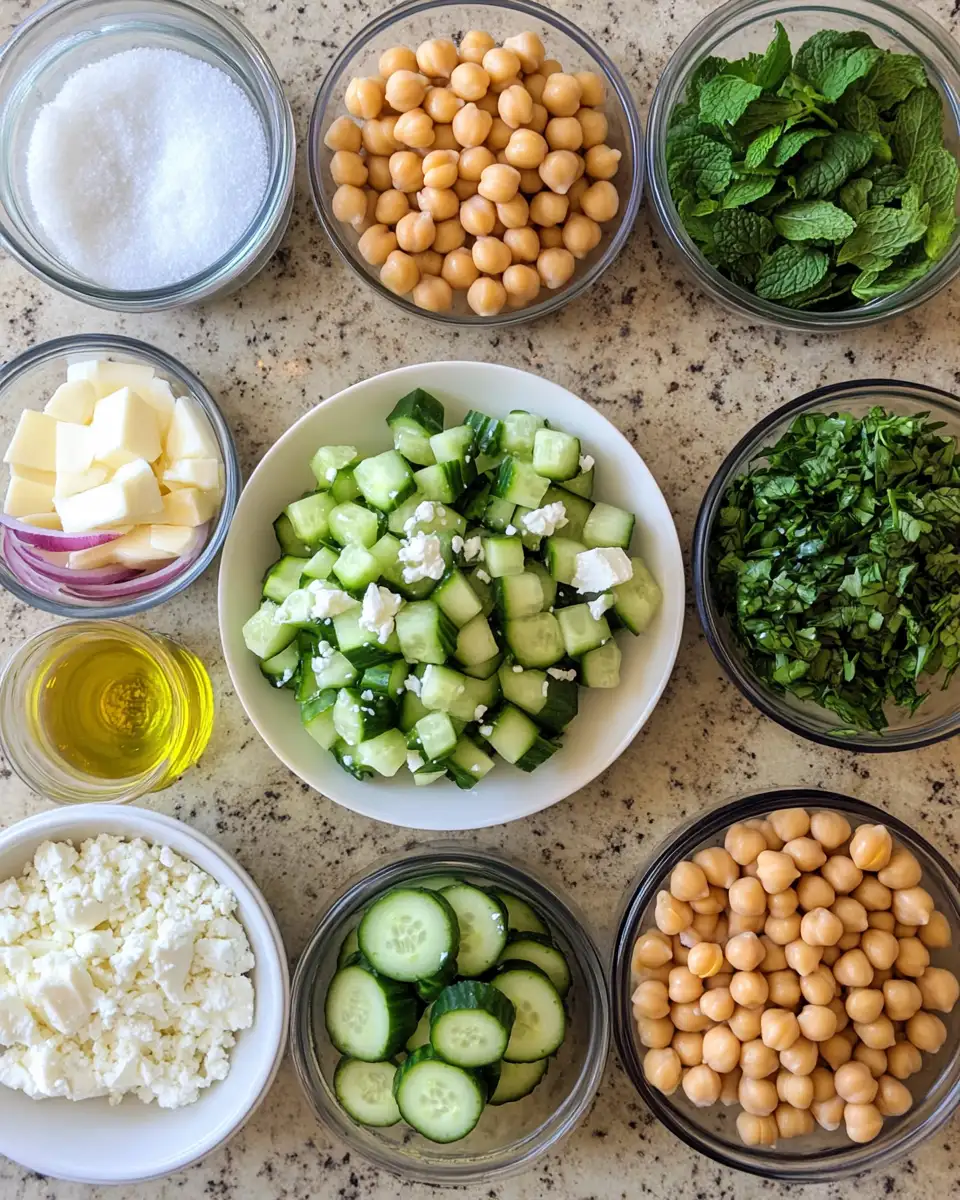 Fresh Flavors Unleashed: Herby Cucumber Salad with Feta and Chickpeas 4 Ingredients for Fresh Flavors Unleashed: Herby Cucumber Salad with Feta and Chickpeas