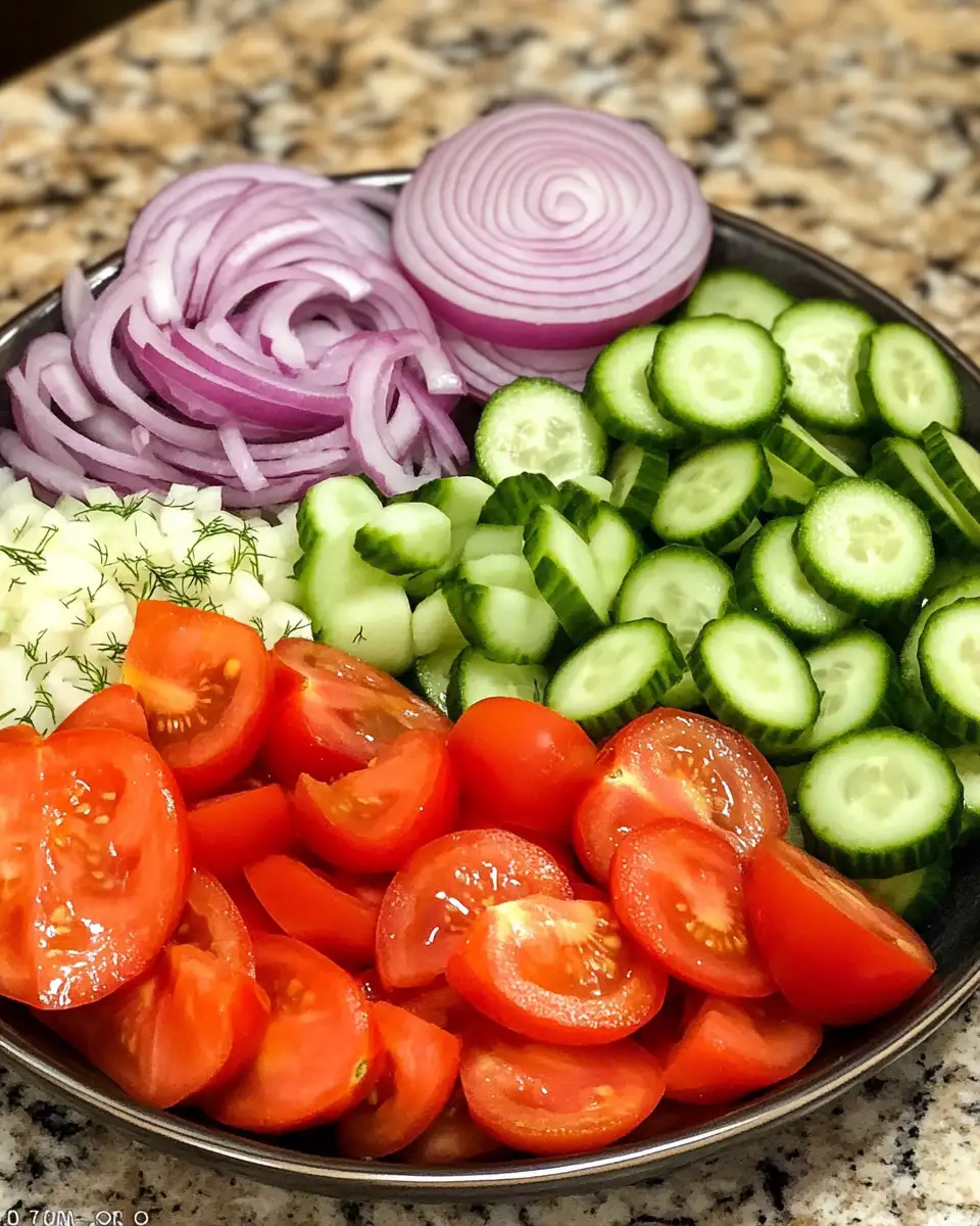 Fresh Flavor Fusion: Marinated Cucumber Tomato and Onion Salad 4 Ingredients for Fresh Flavor Fusion: Marinated Cucumber Tomato and Onion Salad