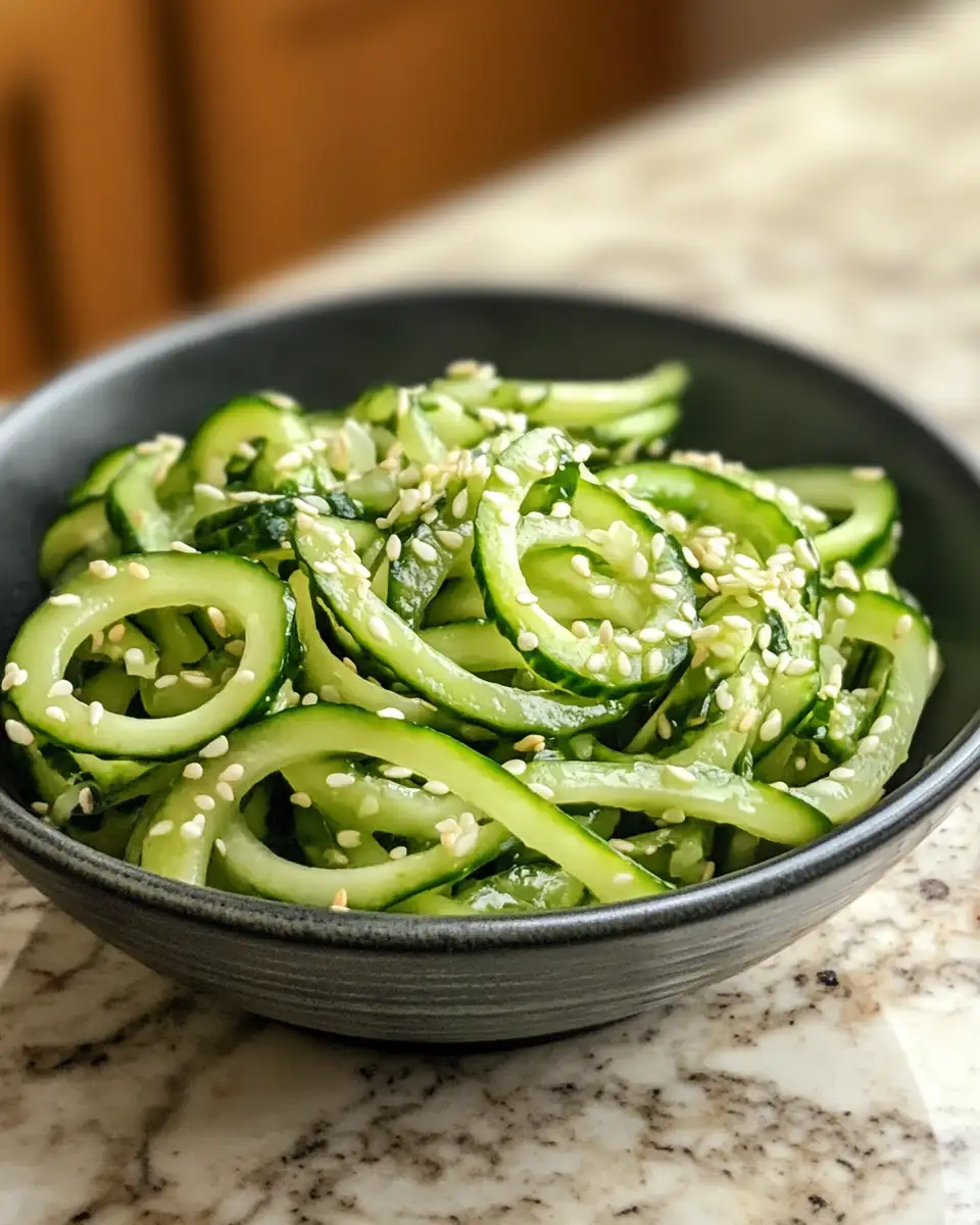 Sesame Cucumber Spiralized Salad: A Refreshing Twist on Crunchy Greens 6 Final dish - Sesame Cucumber Spiralized Salad: A Refreshing Twist on Crunchy Greens
