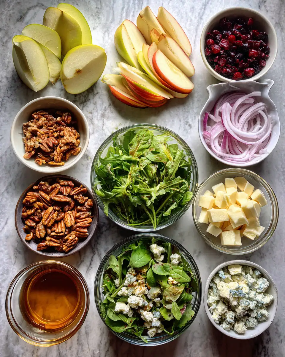 Ingredients for Fresh and Flavorful Apple Pecan Blue Cheese Salad Recipe