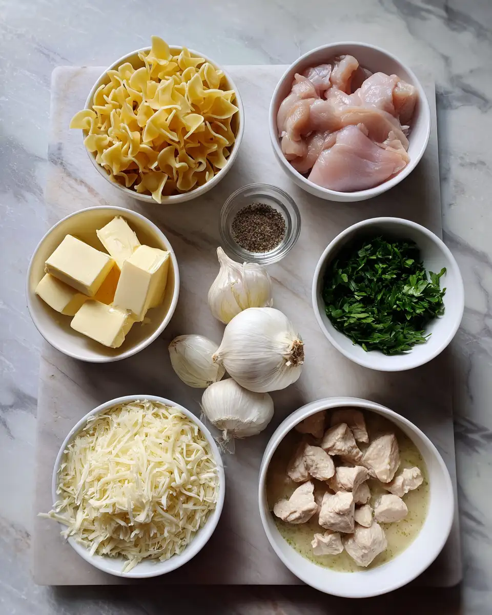 Ingredients for Creamy Chicken Buttered Noodles Recipe You’ll Crave Tonight