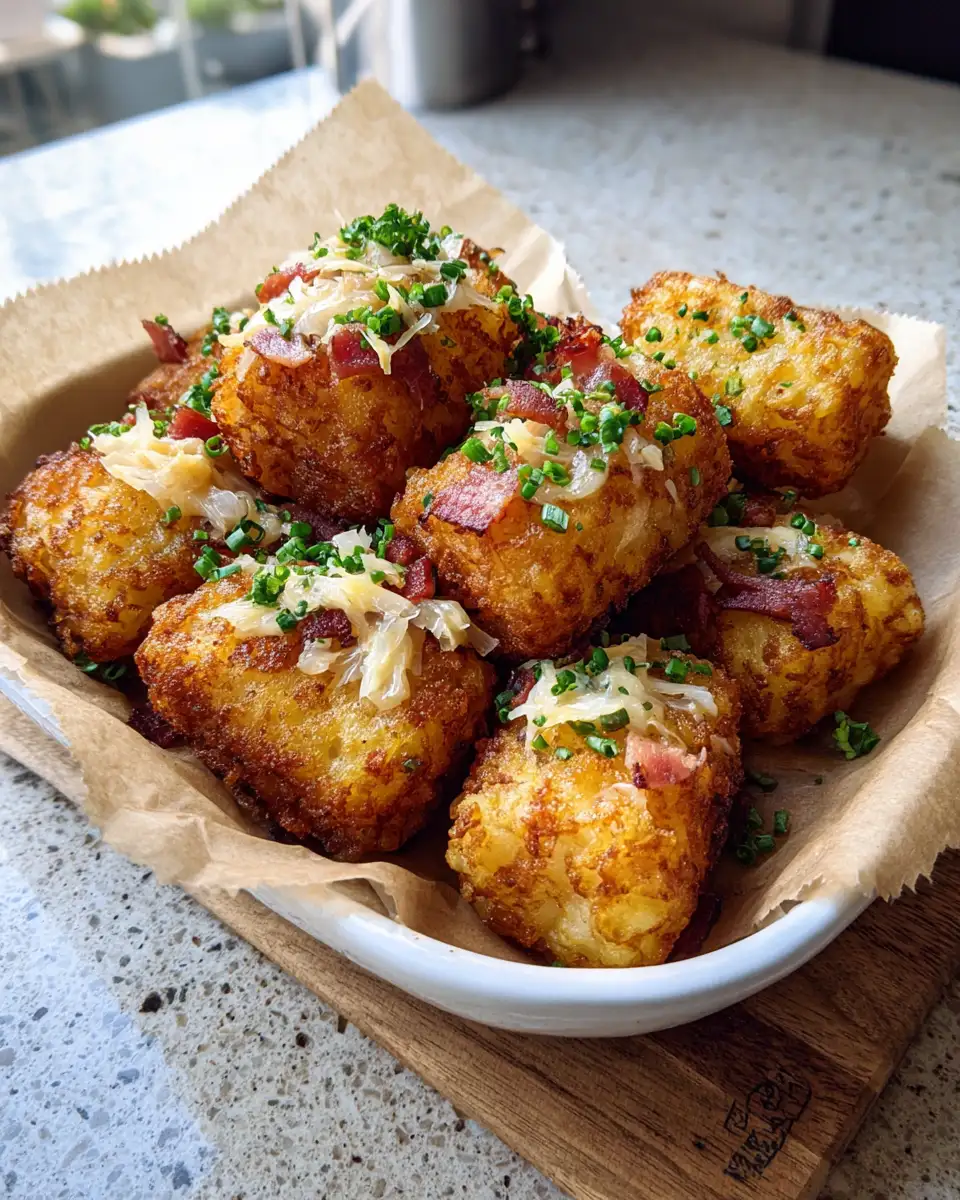 Ingredients for Crispy Reuben-Style Tater Tots Loaded with Bacon and Sauerkraut