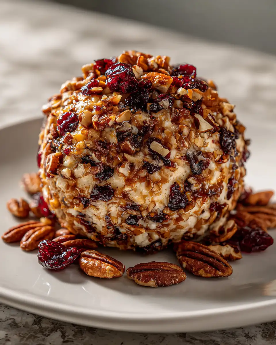 Final dish - Irresistible Festive Cranberry and Pecan Cheese Ball Recipe for Holiday Gatherings