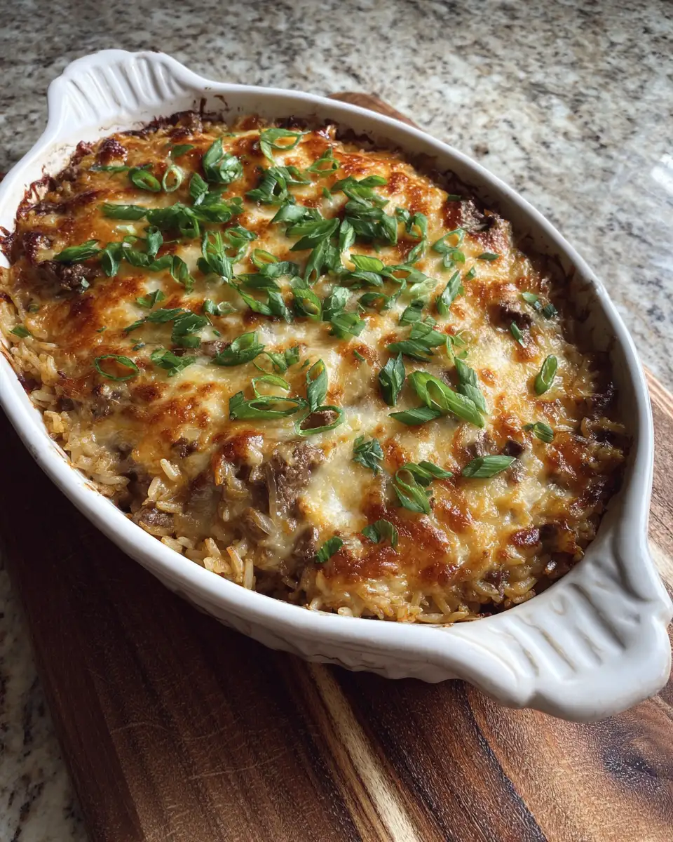 Hearty French Onion Beef Rice Casserole Recipe for Cozy Dinners 2 Final dish - Hearty French Onion Beef Rice Casserole Recipe for Cozy Dinners