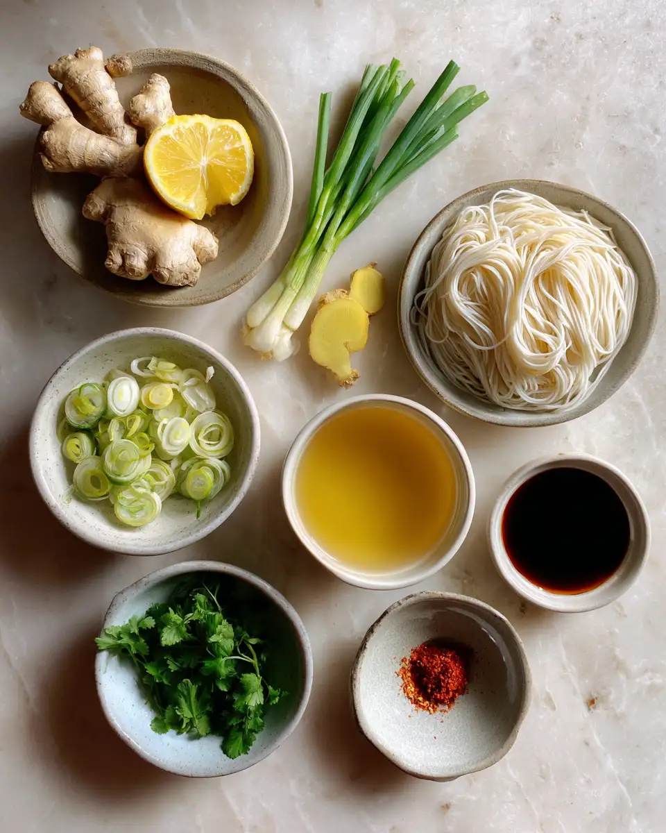 Ingredients for Healing Ginger Garlic Broth with Rice Noodles A Comforting Bowl of Wellness