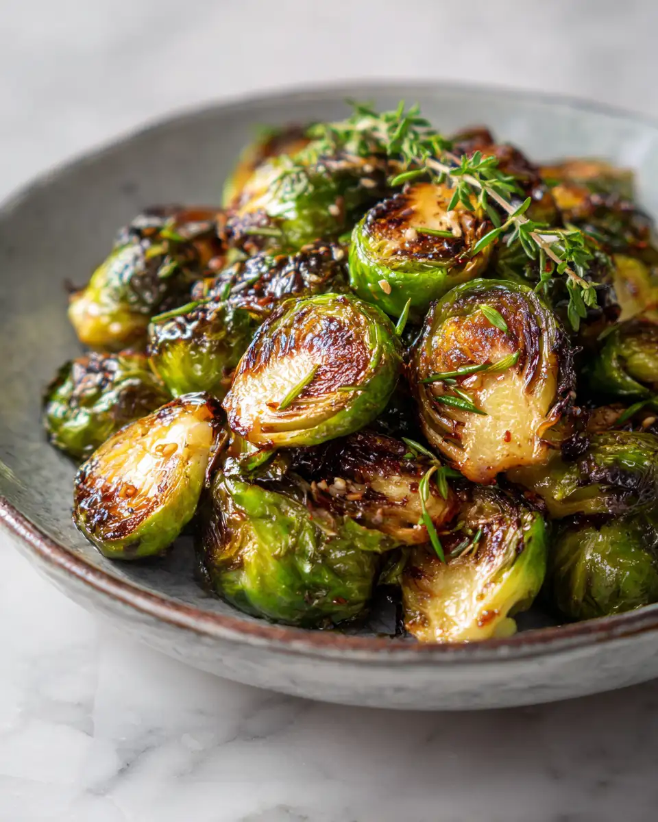 Final dish - Irresistibly Sweet and Spicy Hot Honey Brussels Sprouts Recipe