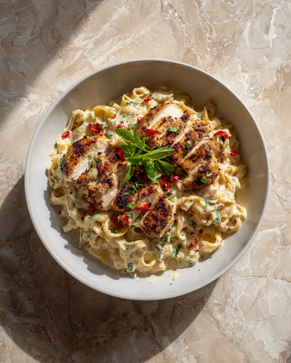 Spice Meets Cream: Irresistible Jerk Chicken Alfredo Pasta Recipe 6 Final dish - Spice Meets Cream: Irresistible Jerk Chicken Alfredo Pasta Recipe