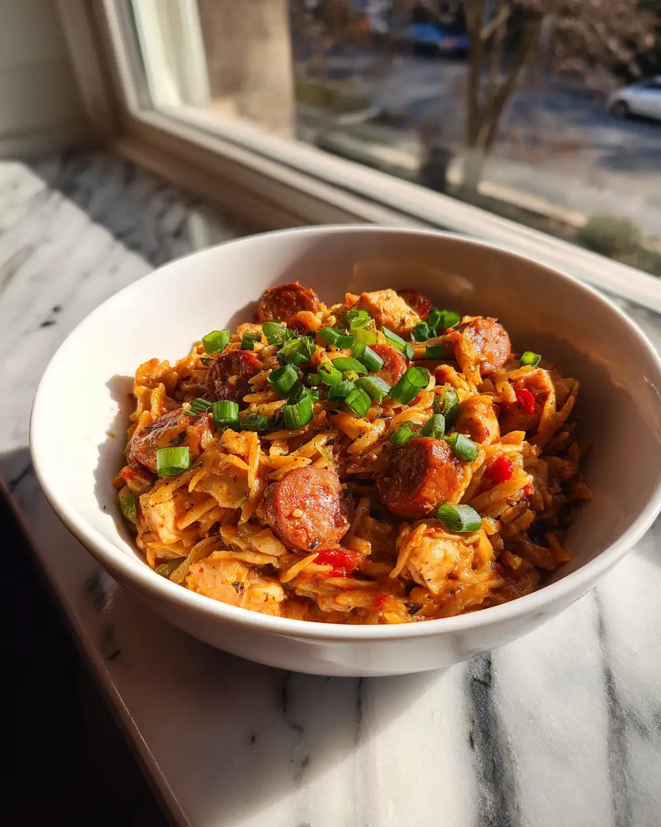 Spice Up Dinner with One Pot Cajun Chicken and Sausage Pasta Jambalaya - Featured Image