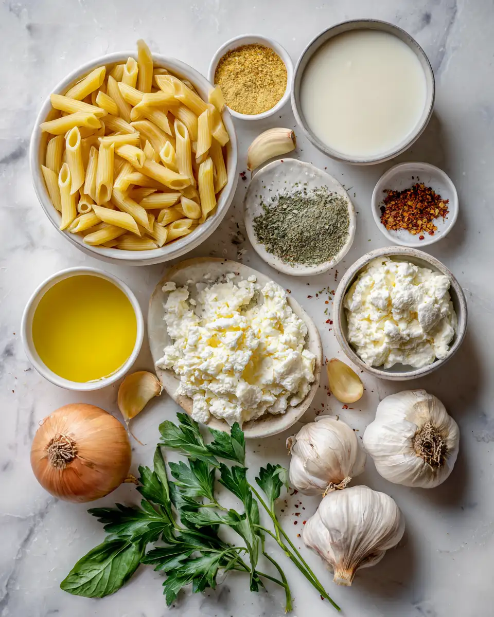 Ingredients for Deliciously Creamy Pasta Recipe Lactose Free and Full of Flavor