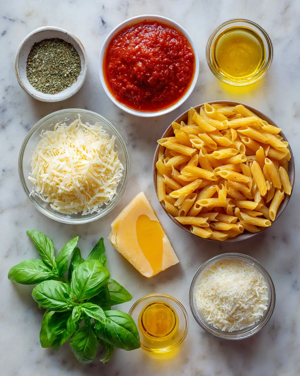 Ingredients for Quick and Easy Pasta Recipe in the Microwave for Busy Weeknights